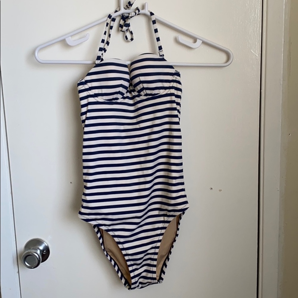 J. Crew Navy and White Striped One-Piece Swimsuit